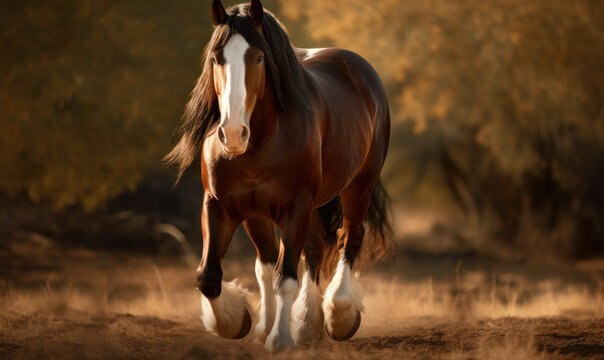 photo of Clydesdale, heavy draft-horse breed in its natural habitat. Generative AI