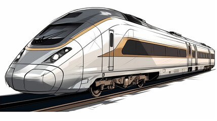 White Luxury High Speed Train In Comic Style On White Background, Generative Ai