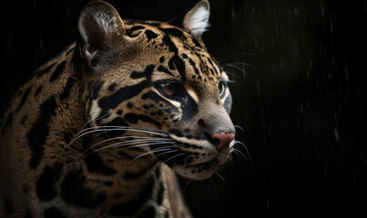 Naklejka premium close up photo of clouded leopard in its natural habitat. Generative AI