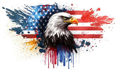 Wavy American flag with an eagle symbolizing strength and freedom . 4th of July Memorial or Independence day background. Generative AI technology. - obrazy, fototapety, plakaty