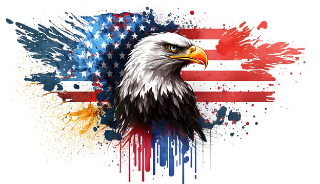 Wavy American flag with an eagle symbolizing strength and freedom . 4th of July Memorial or Independence day background. Generative AI technology.
