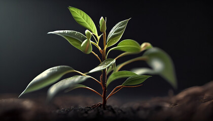 New life emerging young plant sprouting from branch in micro stock photo, Generative AI