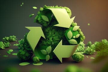 Recycle symbol with eco friendly earth background. Generative AI