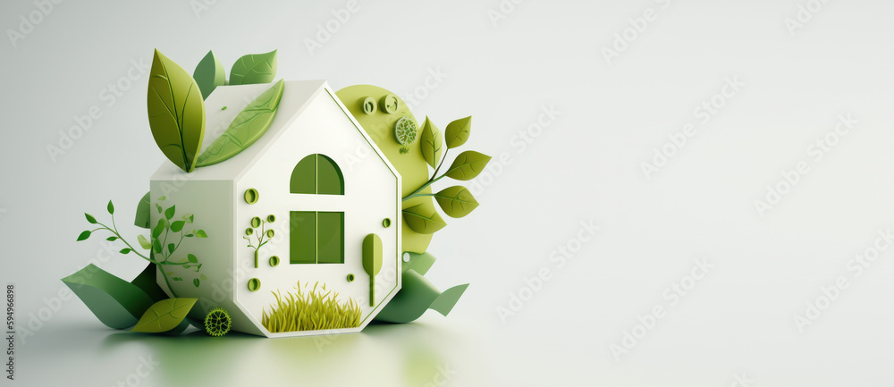 Canvas Prints eco friendly house with copy space and green environmental background. generative ai