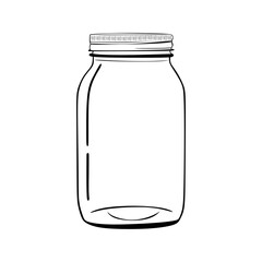 Hand drawing clear jar with lid. Mason jar sketch isolated on white background. Vector illustration