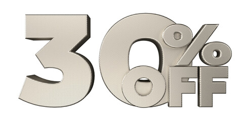 Silver 30% Off Text for Sale Promotions. 3d render