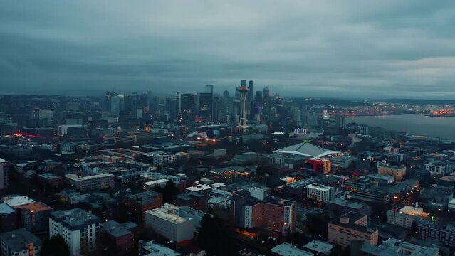 Aerial footage of downtown Seattle