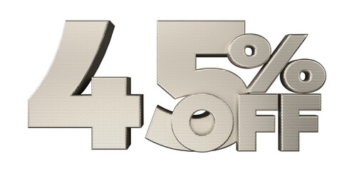 Silver 45% Off Text for Sale Promotions. 3d render