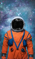 Astronaut in deep bright space. Spaceman in stars. Elements of this image furnished by NASA