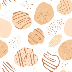 Cookies seamless pattern in subtle colors. Pastry background. Sweet biscuits texture.