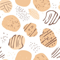 Cookie seamless pattern. Background with chocolate chip cookie. Food pattern.