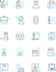Infirmary linear icons set. Healthcare, Hospital, Ward, Emergency, Patients, Nurses, Doctors line vector and concept signs. Medicine,Injured,Illness outline illustrations