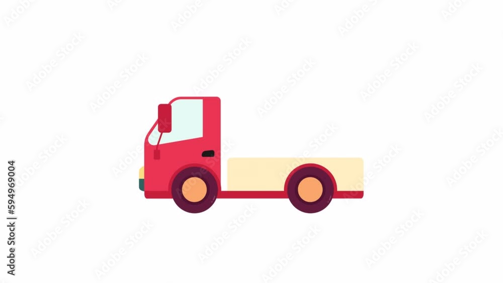 Poster animated van with open back. flat cartoon style icon 4k video footage for web design. delivery truck