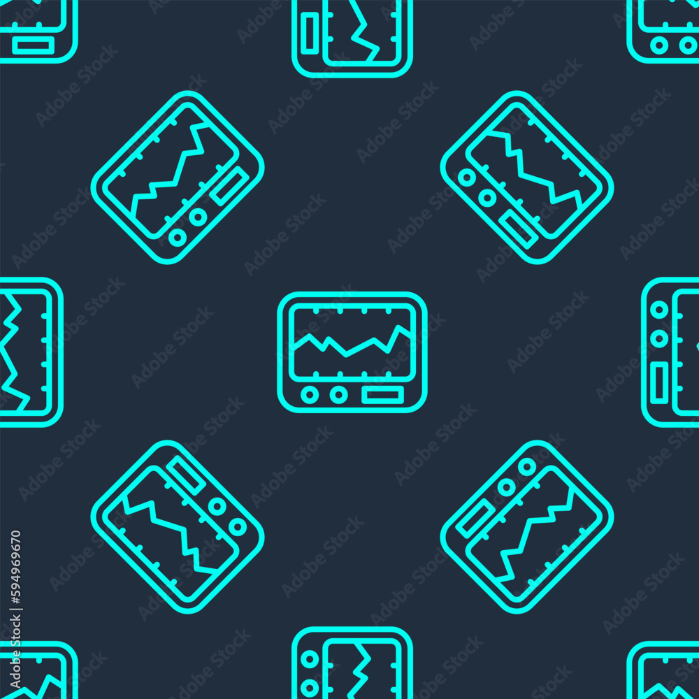 Poster green line electrical measuring instrument icon isolated seamless pattern on blue background. analog