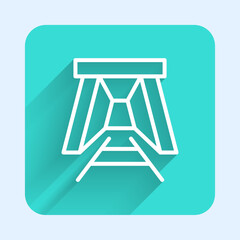 White line Mine entrance icon isolated with long shadow background. Green square button. Vector