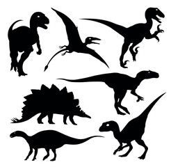 Set of dinosaurs silhouette vector illustrations black cut file isolated on white background. Black eps vector dino graphics © Artoholics