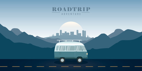 road trip adventure with camper van in the blue mountains towards the city © krissikunterbunt