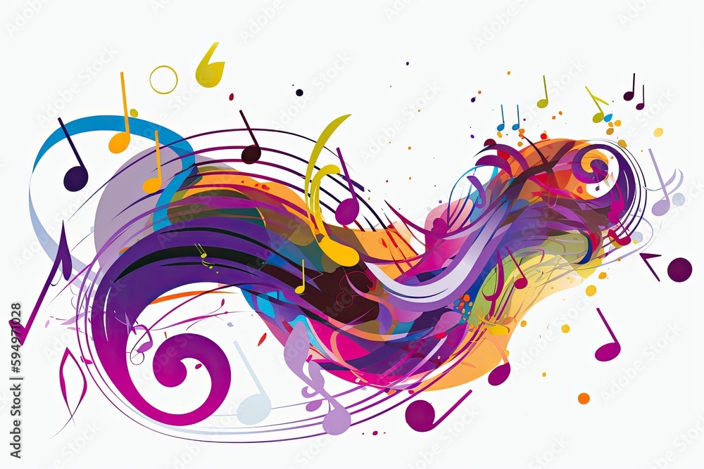 Poster vibrant abstract background with floating music notes. generative ai
