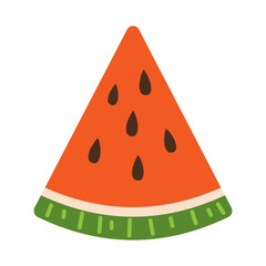 Vector watermelon piece in flat design. Sweet summer fruit or berry. Red and green watermelon.