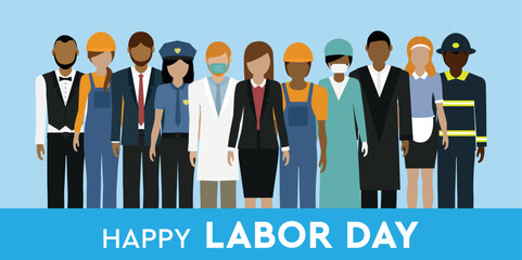 happy labor day 1 may worker different professional groups - obrazy, fototapety, plakaty