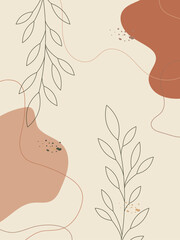 Minimalistic background. Design with abstract spots and branches. Vector illustration in muted colors.
