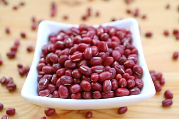 Closeup of Pile of Dried Adzuki Red Beans in a White Bowl