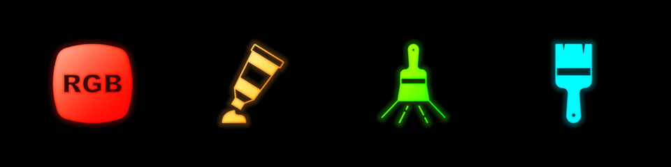 Set RGB, Tube with paint palette, Paint brush and icon. Vector