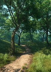 3D Rendering Path through Summer Forest