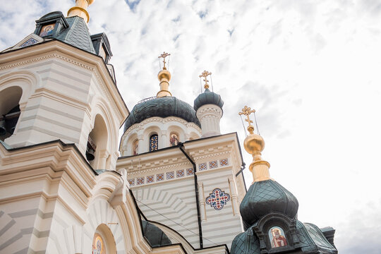 Beautiful Resurrection Church on the mountain by the sea. Foros. Russia, Crimea, October (2018)