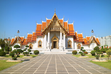 Fototapeta na wymiar Wat Benchamabophit Dusitvanaram or The Marble Temple, One of the Iconic Buddhist Temples in Bangkok, Thailand