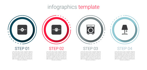 Set Lamp in electronic circuit, Ohmmeter, Washer and Table lamp. Business infographic template. Vector