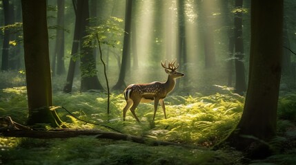 A graceful deer standing in a lush green forest Generative AI