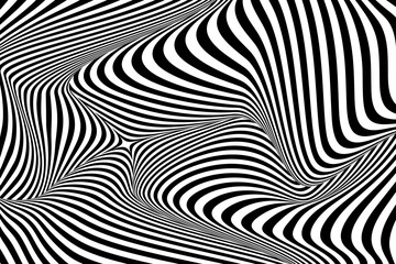 Optical Art with Twist Striped. Background Abstract Line Black and White Color. Swirl Hypnotic Pattern. Vector illustration.