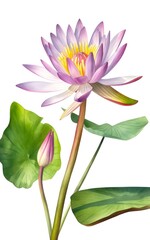 Watercolor illustration of a water lily isolated on white background. Generative AI.