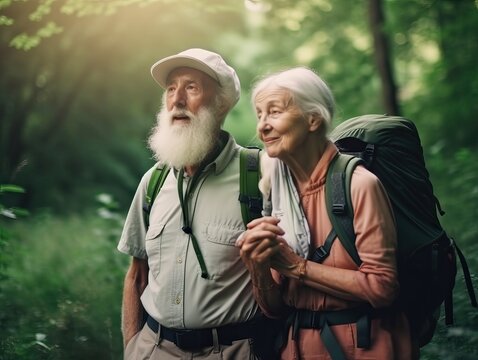 Gemeinsam aktiv in der Natur - Das glückliche Seniorenpaar auf Wandertour