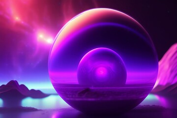 abstract scene with a crystal ball and lighting effect. 3d render.Generative AI