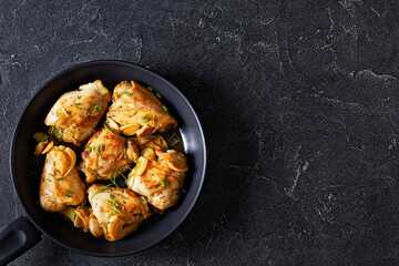garlic rosemary thyme herbed fried chicken thighs