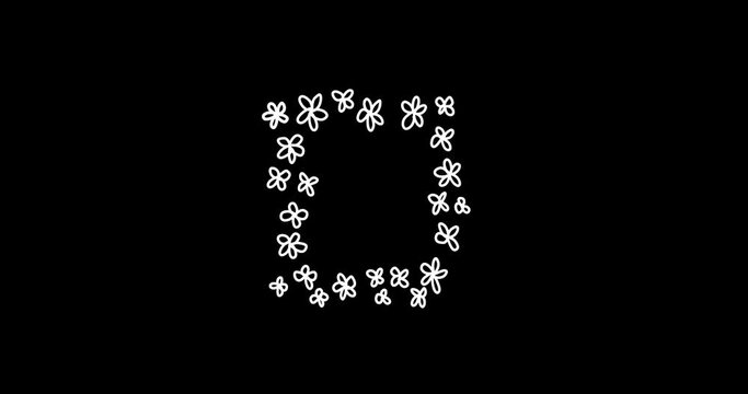 Animated Sticker Pack: Сrown, Flower, Smile, Sun, Mushroom, Stars. Cute Boho Kids Sticker in Doodle Style Isolated on Black. Hand-Drawn Loop 4K Video on Transparent Background, Alpha Channel.