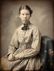 GENERATIVE AI creates vintage photograph of young woman in natural light studio