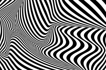 Optical Art with Twist Striped. Background Abstract Line Black and White Color. Swirl Hypnotic Pattern. Vector illustration.