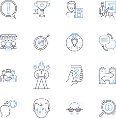 Organization objectives line icons collection. Goals, Targets, Ambitions, Aspirations, Missions, Visions, Objectives vector and linear illustration. Aims,Purposes,Intentions outline signs set