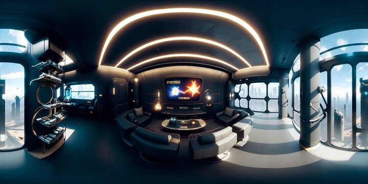360 degree full panorama of cyberpunk interior HDRI