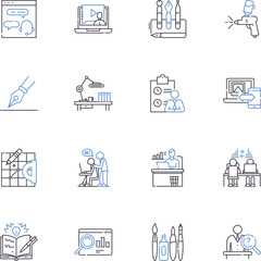 Webinar line icons collection. Interactive, Engaging, Collaborative, Online, Educational, Training, Workshop vector and linear illustration. Seminar,Conference,Seminar outline signs set