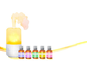 アロマディフューザーとアロマオイルのおしゃれな水彩背景イラスト