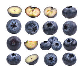 set of fresh blueberries isolated on transparent png