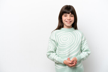 Obraz premium Little caucasian girl isolated on white background laughing