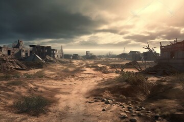 Fototapeta na wymiar Desolate wasteland in apocalyptic landscape AI generative. Generative AI