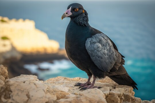 Maltese cliffs with wild black pigeons. Generative AI