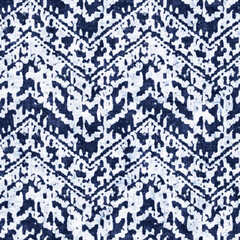 Indigo-Dyed Effect Mottled Textured Chevron Pattern