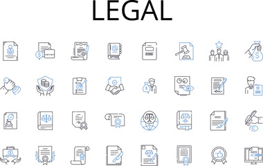 Legal line icons collection. Lawful, Authorized, Legitimate, Valid, Permitted, Allowable, Admissible vector and linear illustration. Documented,Sanctid,Licensed outline signs set